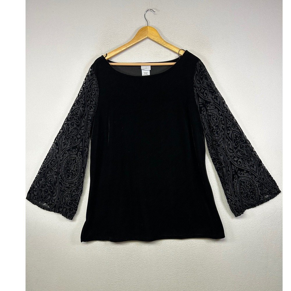 Gothic Holiday Jaclyn Smith Womens XXL Black Velvet Burnout Bell Sleeve Blouse